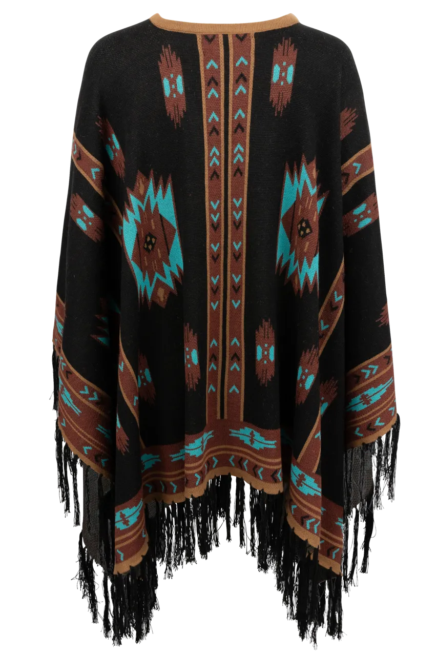 Time of the West Aztec Print Cape - Black