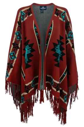 Time of the West Aztec Print Cape - Red