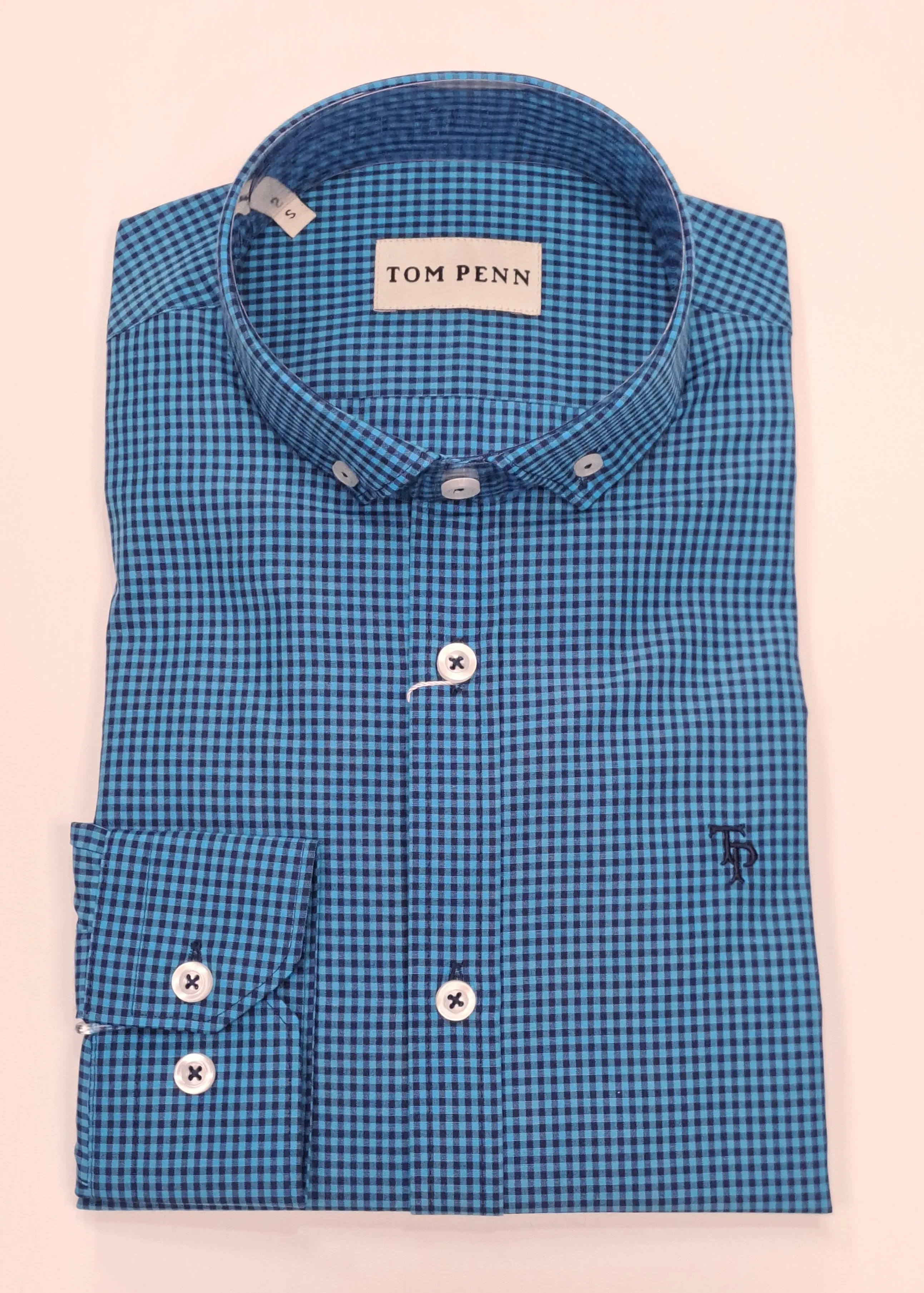 Tom Penn Long Sleeved Check Shirt 843 - Turquoise