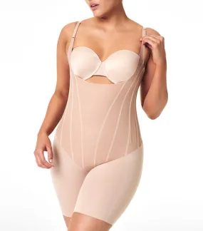 Total Contour Open-Bust Mid-Thigh Bodysuit Champagne Beige