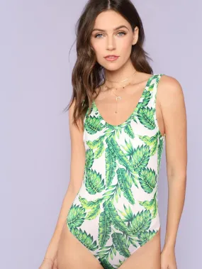 Tropical print low back bodysuit