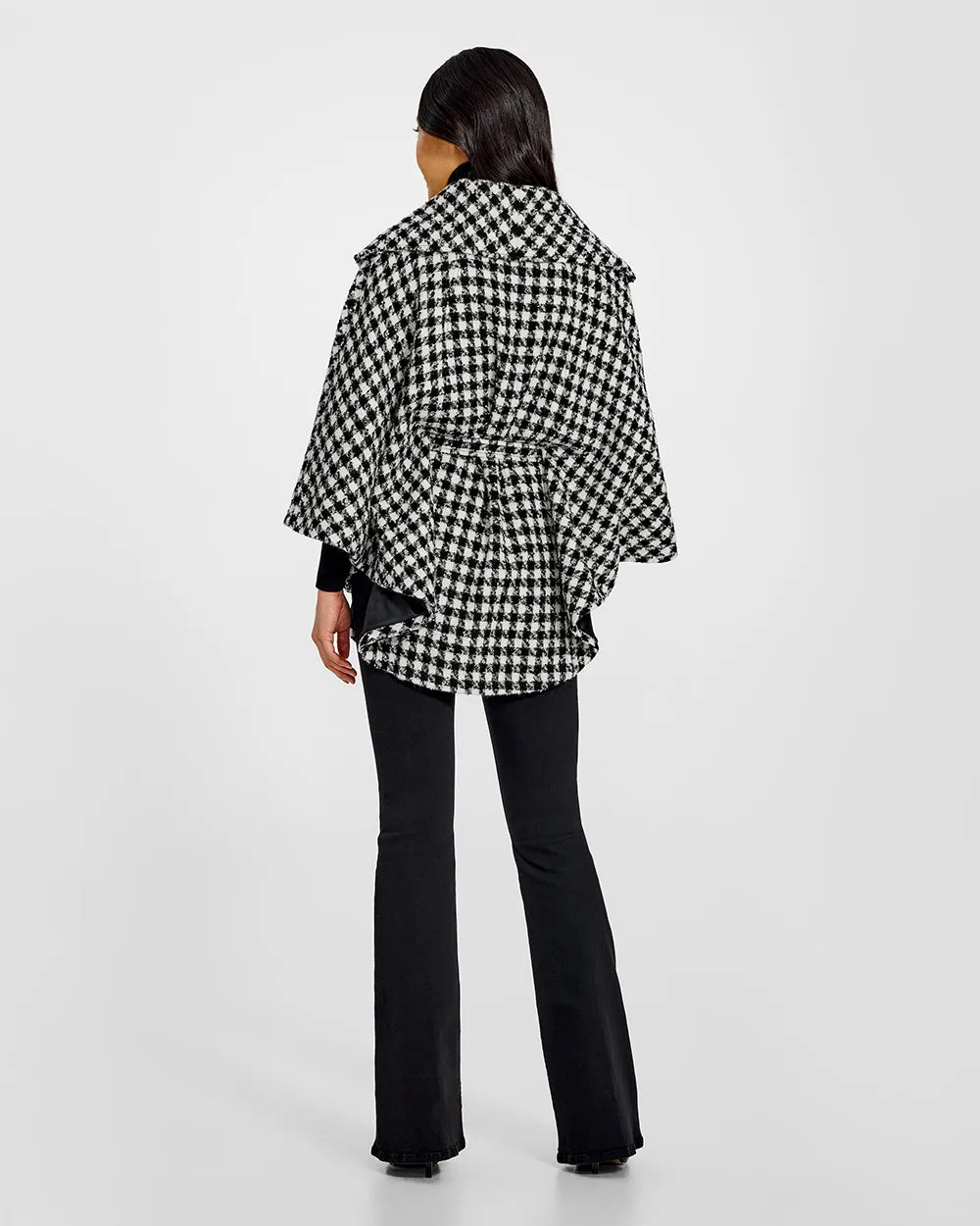 Tweed Houndstooth Suri Alpaca Cape with Shawl Collar and Belt