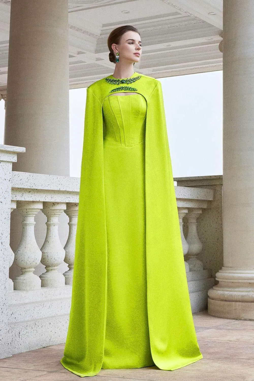 Twilight Cape Stone Silk Floor Length Dress