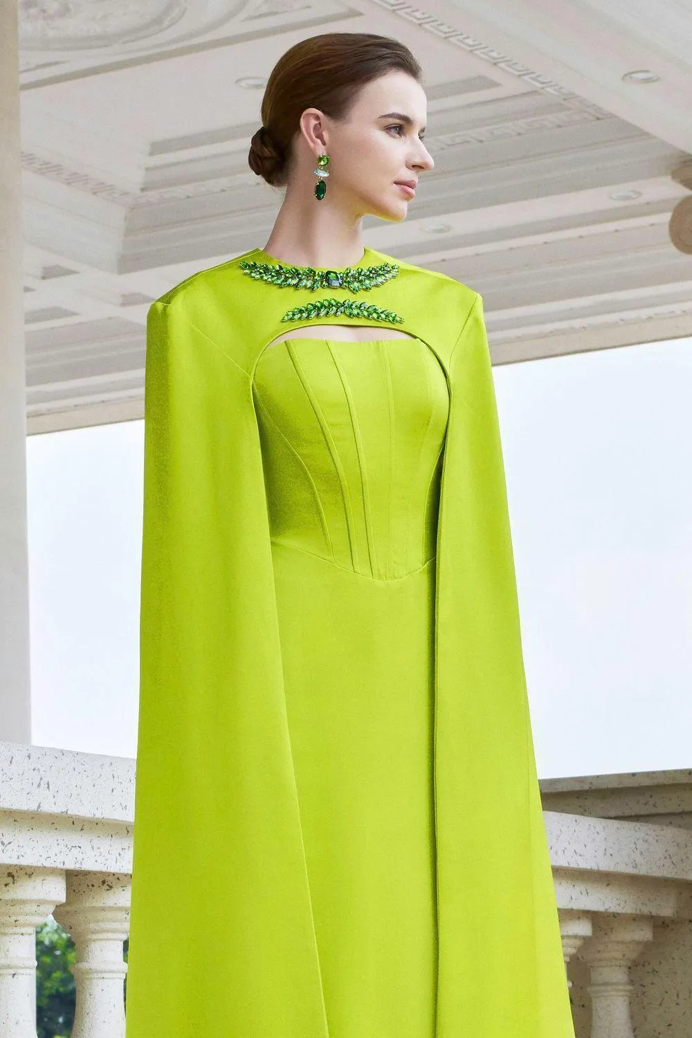 Twilight Cape Stone Silk Floor Length Dress