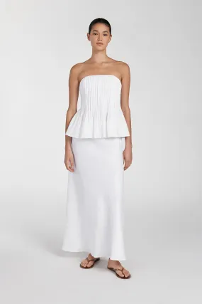 TYRA WHITE LINEN MIDI SKIRT