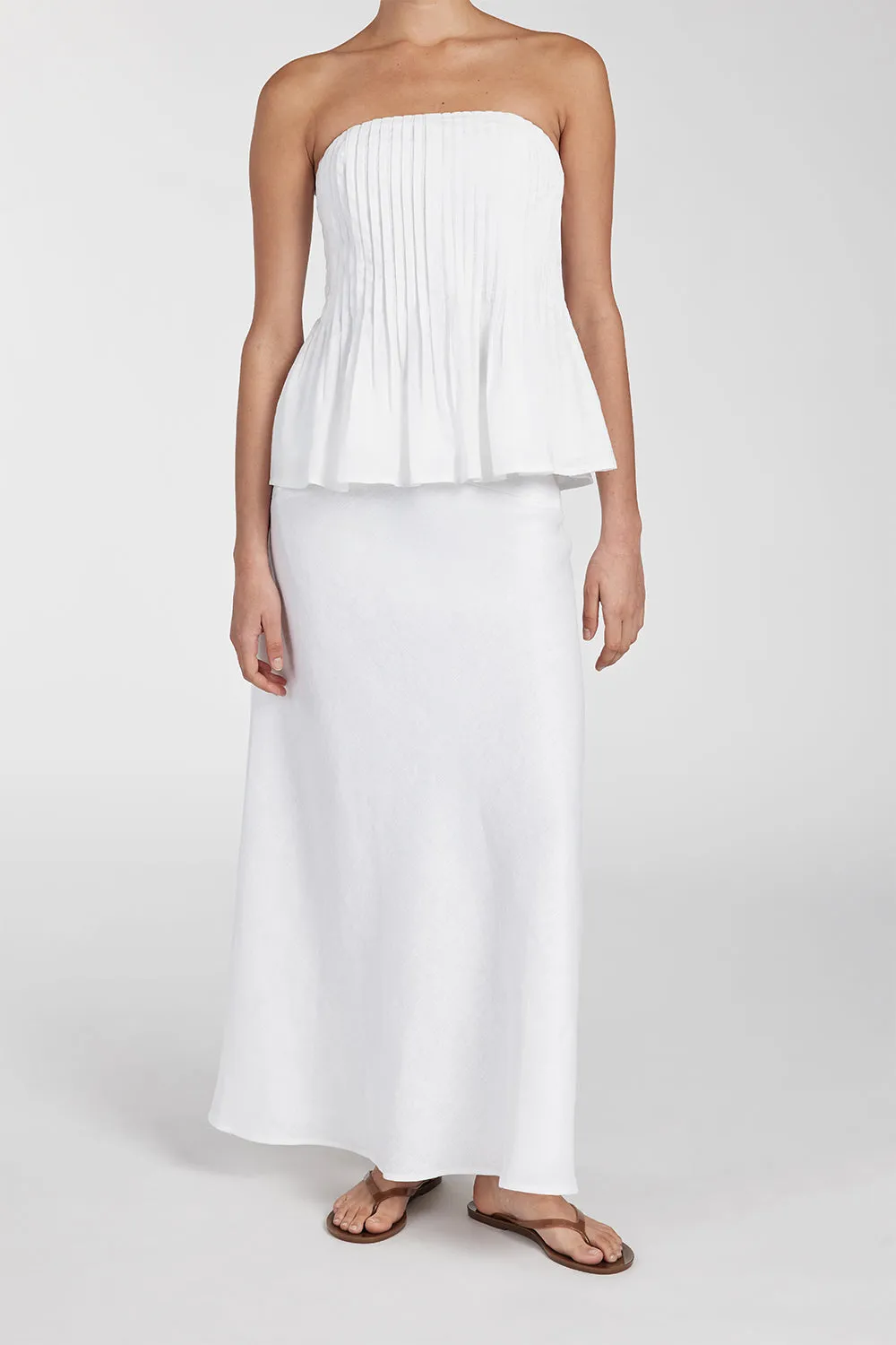 TYRA WHITE LINEN MIDI SKIRT