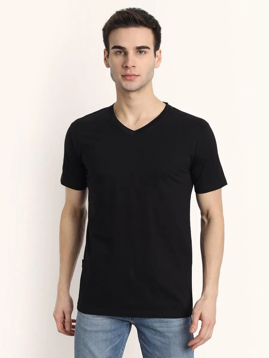 V Neck SHORT SLEEVE T SHIRT - Black