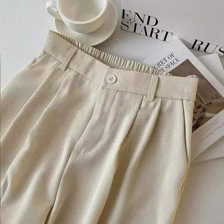 VAIGE High Waist Elastic Band Wide Leg Office Trousers in Solid Color with Pleated Front and Pockets, Spring/Summer Collection