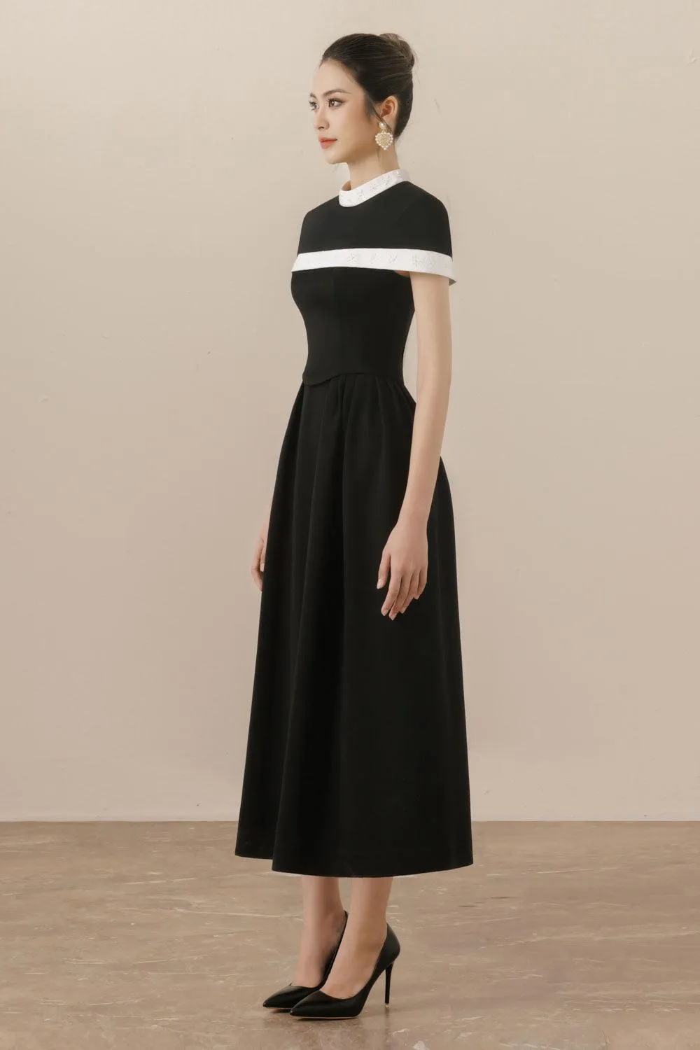 Valentina A-line High Neck Polycotton Midi Dress