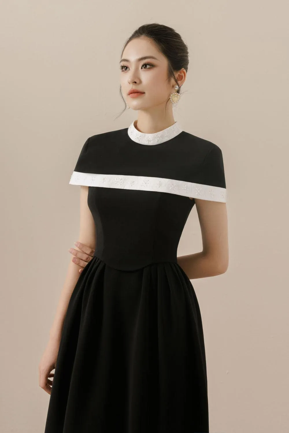 Valentina A-line High Neck Polycotton Midi Dress