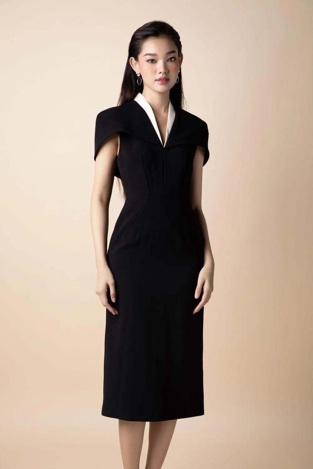 Verity Sheath V-Neck Wool Midi Dress