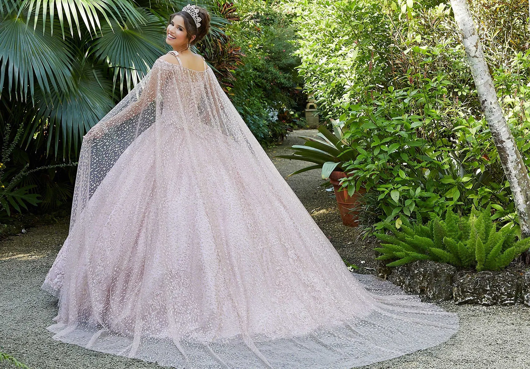 Vizcaya by Morilee Glitter Net Quince Cape 89299