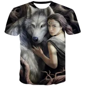 Wolf T shirts Men Character Tshirts Novelty Animal Tshirts Casual The Film T-shirts Graphic Gothic Tshirts Cool Short Sleeve