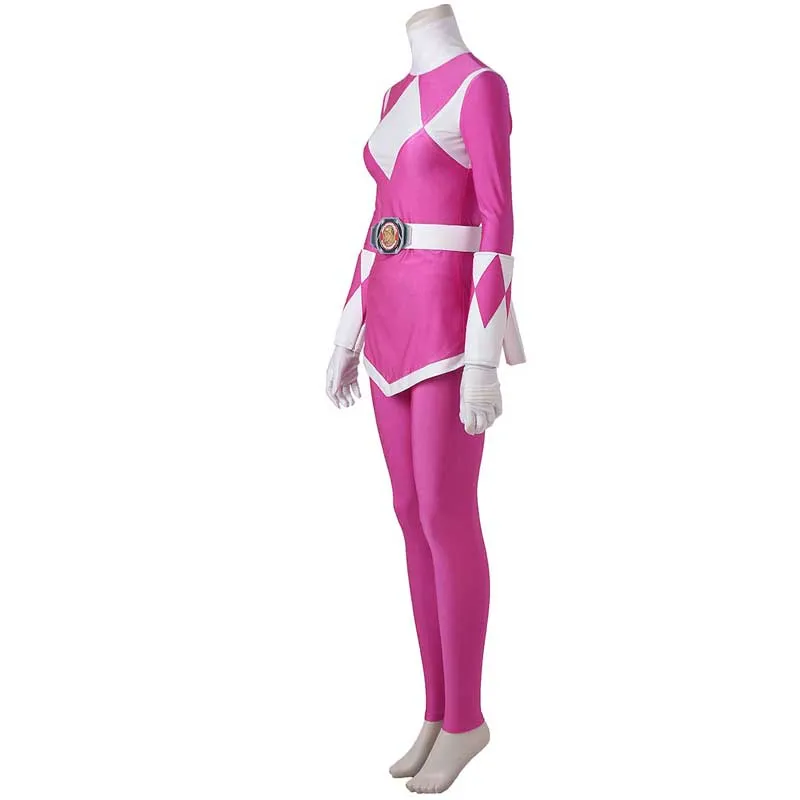 Women Mighty Morphin Power Rangers Costume Pink Ranger Costume Jumpsuit Zentai Bodysuit Boots Cosplay