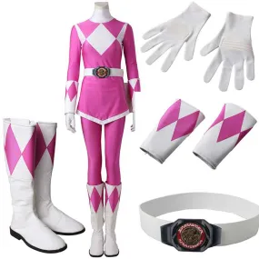 Women Mighty Morphin Power Rangers Costume Pink Ranger Costume Jumpsuit Zentai Bodysuit Boots Cosplay