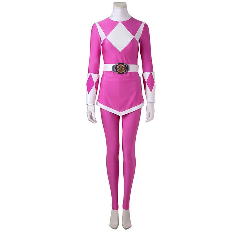 Women Mighty Morphin Power Rangers Costume Pink Ranger Costume Jumpsuit Zentai Bodysuit Boots Cosplay