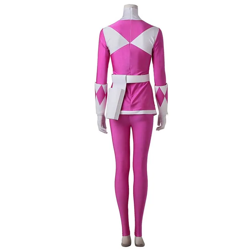 Women Mighty Morphin Power Rangers Costume Pink Ranger Costume Jumpsuit Zentai Bodysuit Boots Cosplay