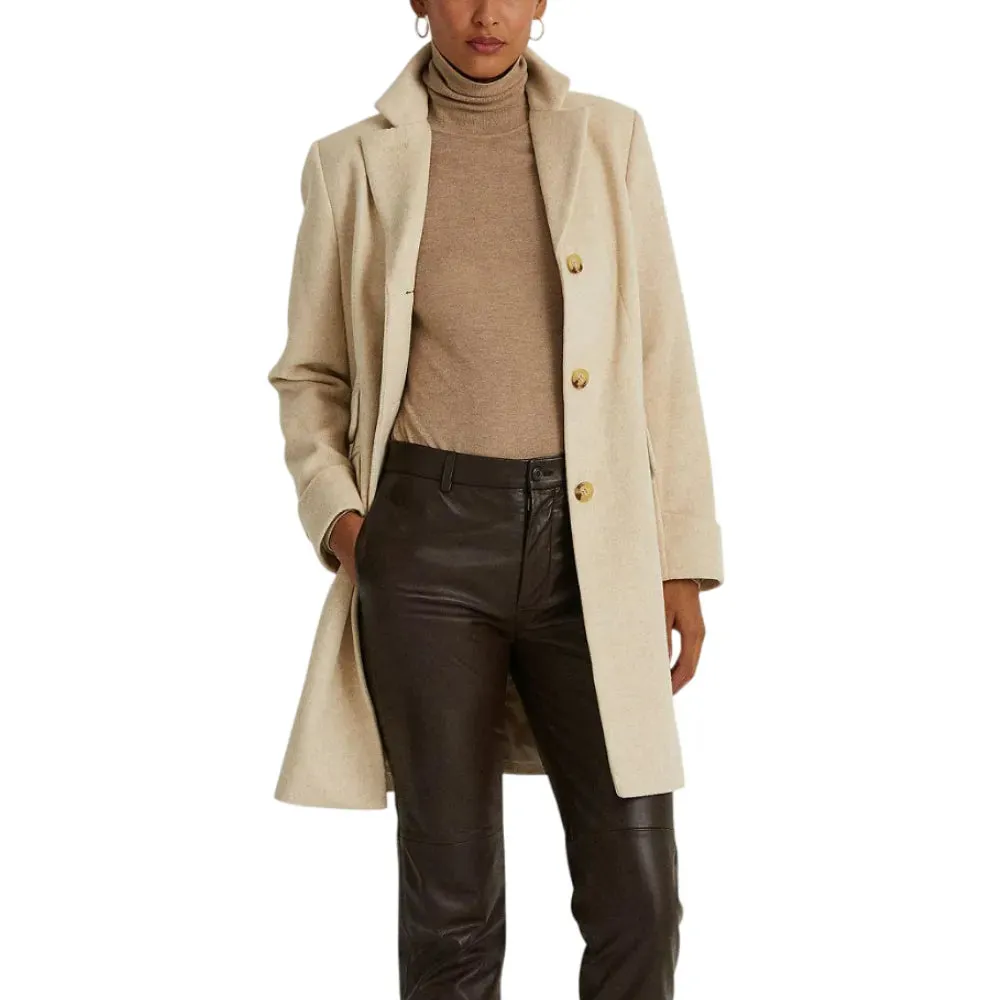 Womens Beige Wool Blend Coat