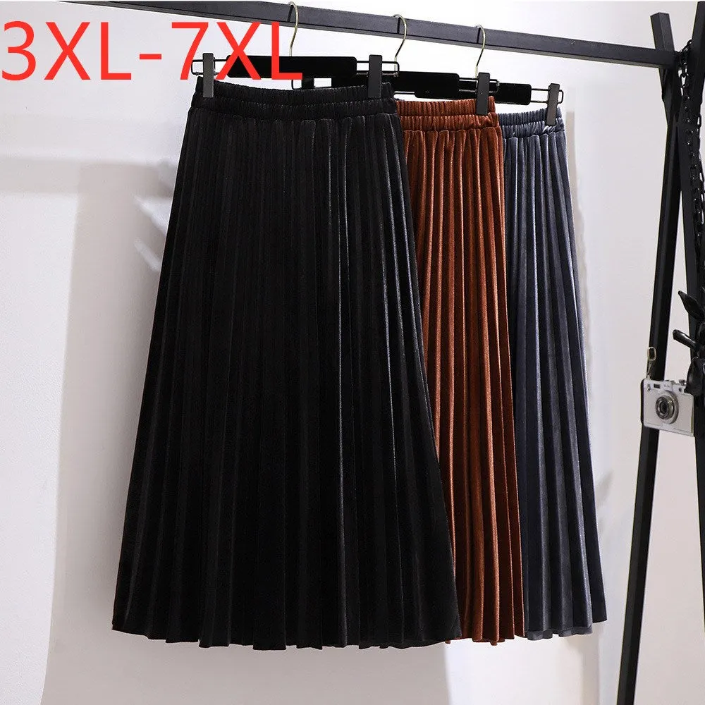 Women's Fashion Designer Silk Pleated 3-7XL A-Line Skirts (Plus Size)