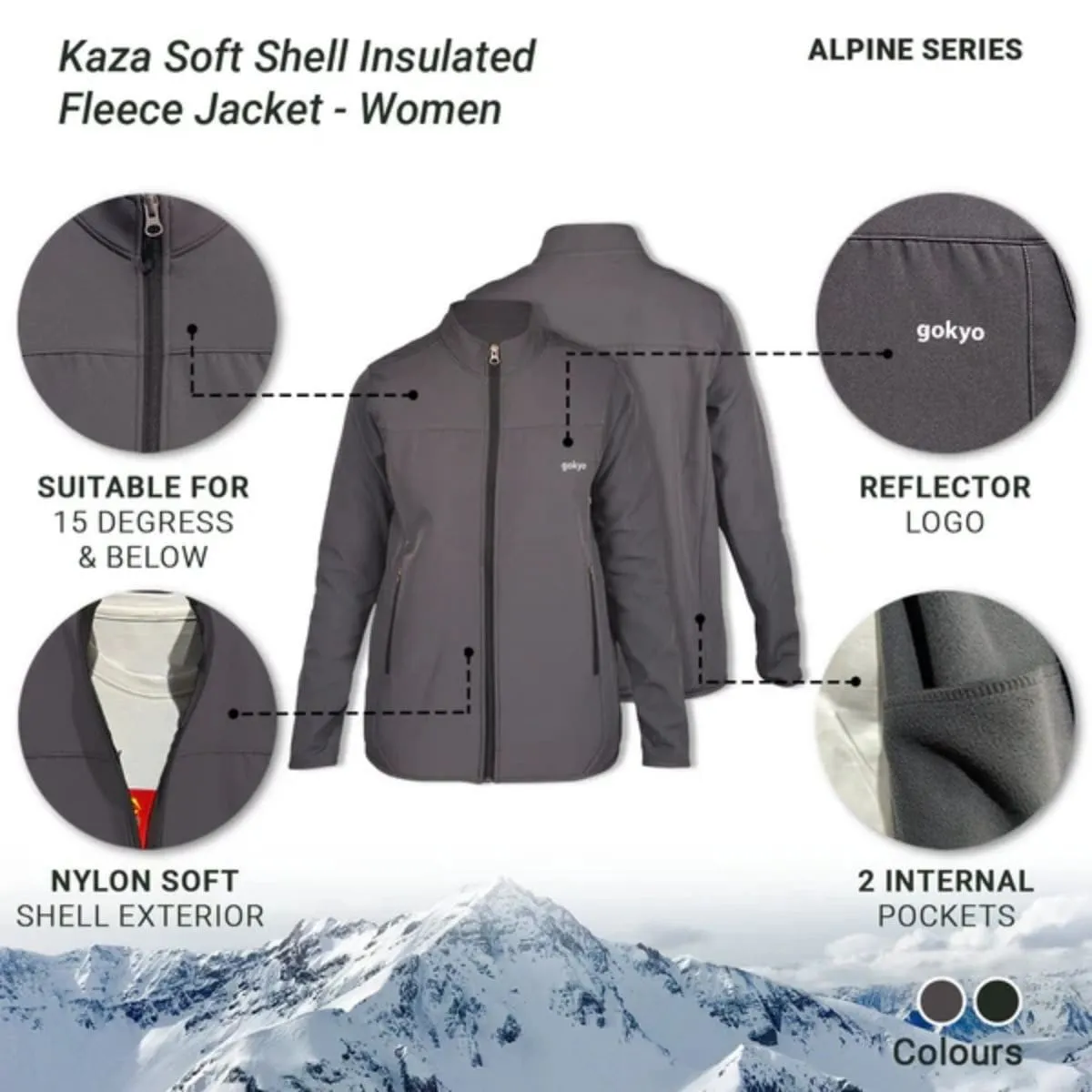 Women's Kaza Soft Shell Insulated Fleece Jacket - Alpine Series - Grey