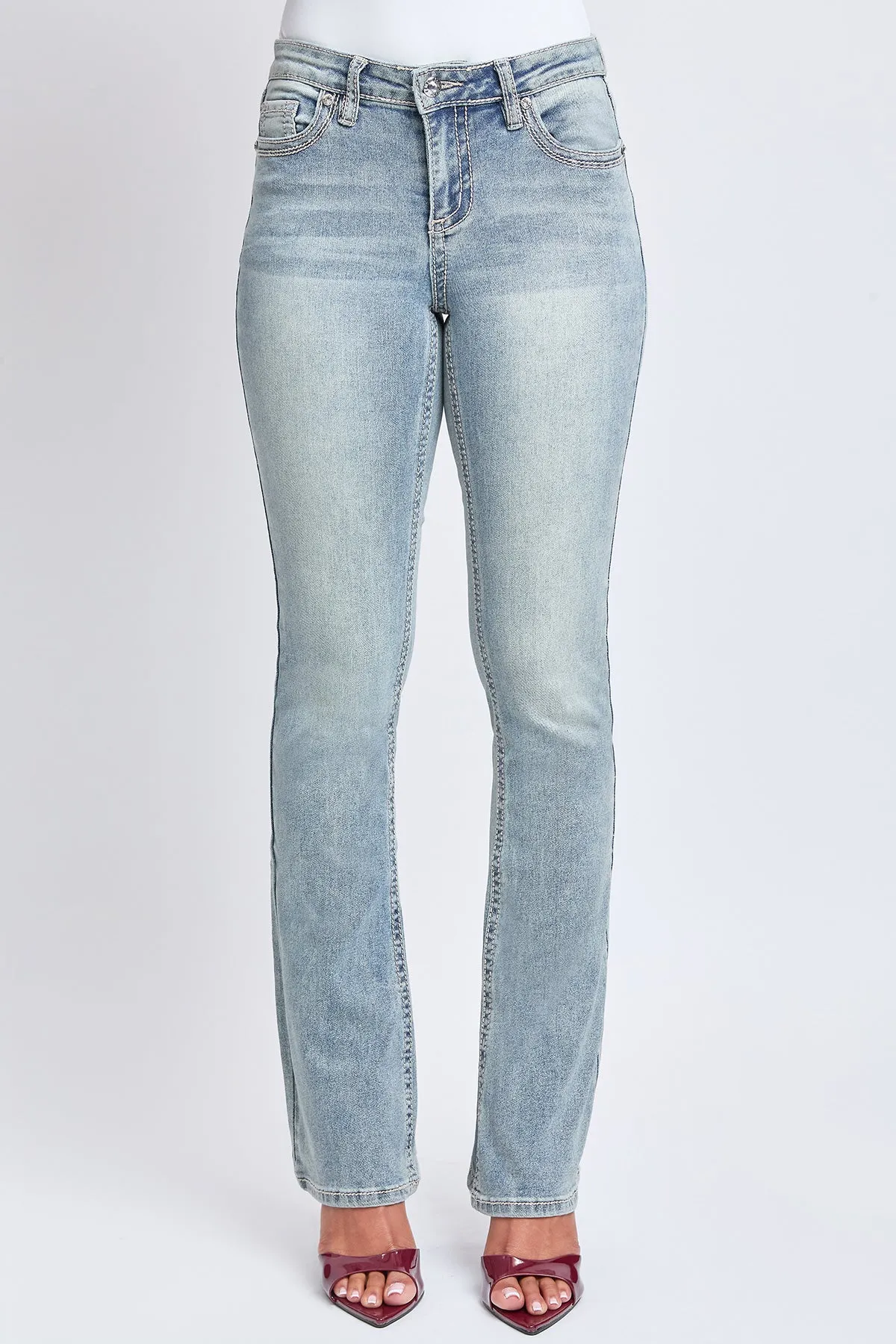 Women's Mid Rise Heavy Stitch Bootcut Loop Studded Jeans