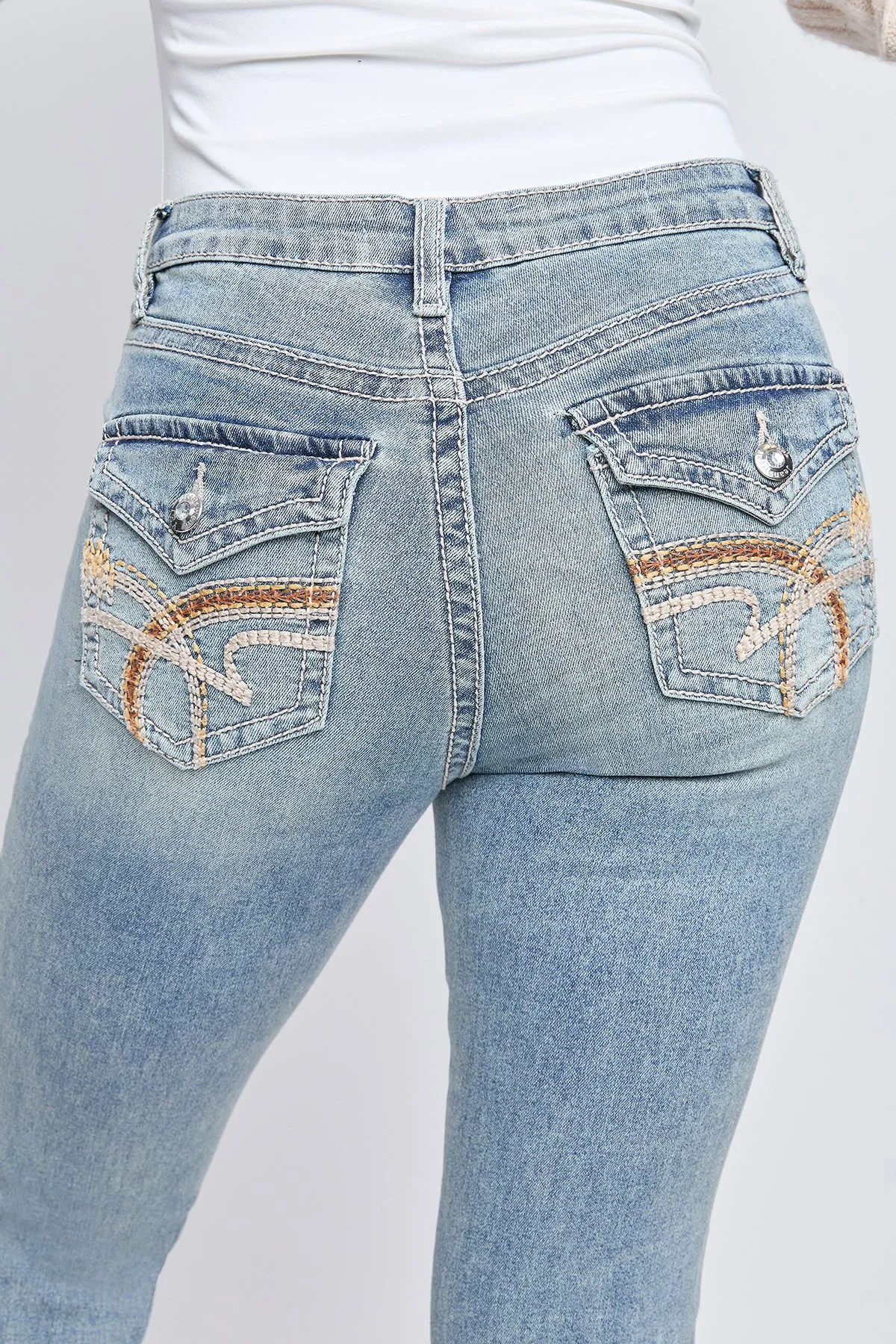 Women's Mid Rise Heavy Stitch Bootcut Loop Studded Jeans