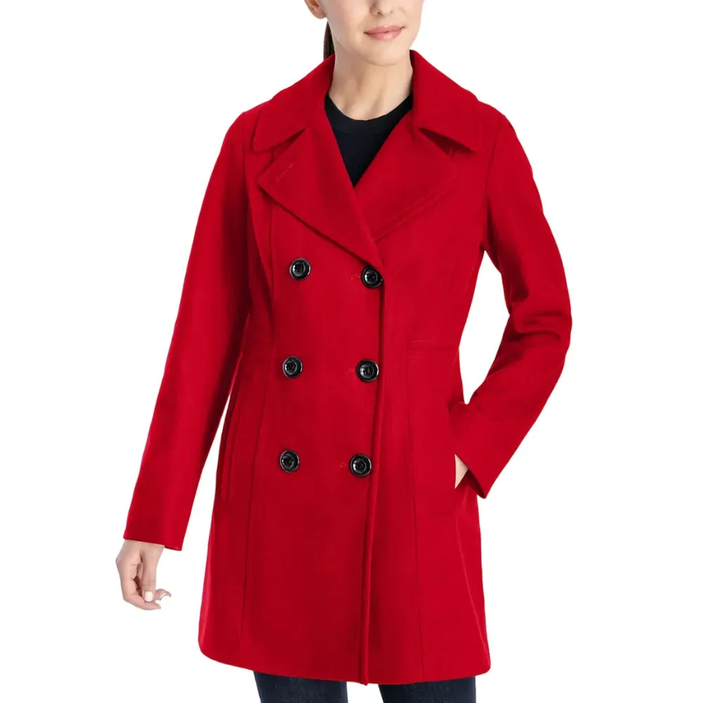 Womens Red Double Breasted Wool Coat