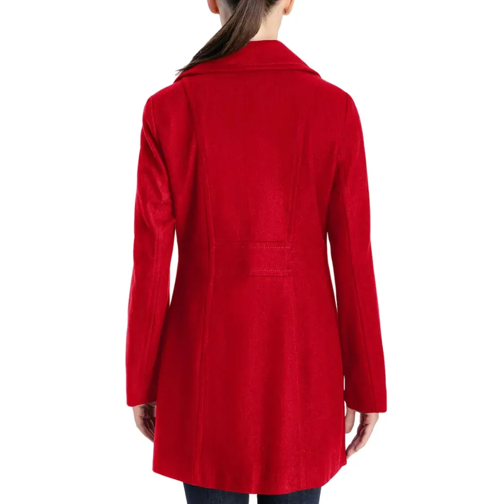 Womens Red Double Breasted Wool Coat