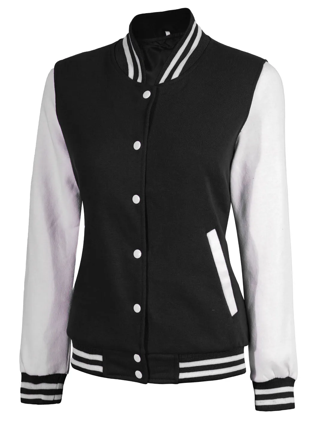 Women's White & Black Plain Varsity Jacket