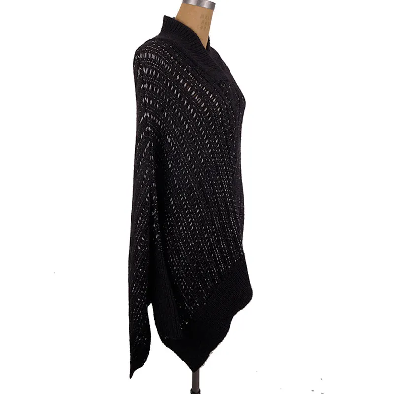 XS NEW $1590 SAINT LAURENT Black & Silver Wool Cozy Knit CAPELET PONCHO SWEATER